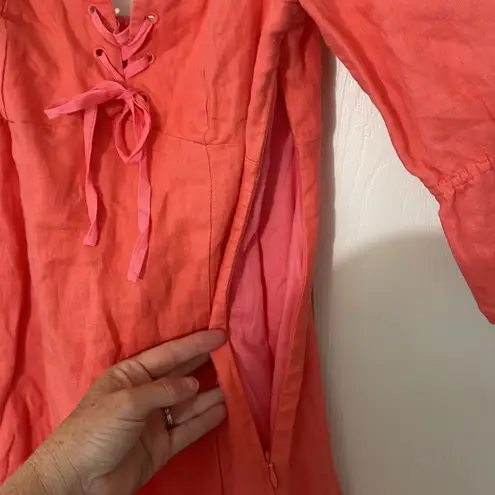WILFRED Stanza Dress Linen Mini Puff Sleeve Coral Salmon Pink Corset XXS Aritzia