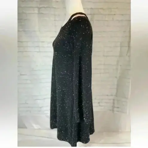 Loft Ann Taylor  Sweater Dress Black Speckled Long Sleeve cold Shoulder petite XS