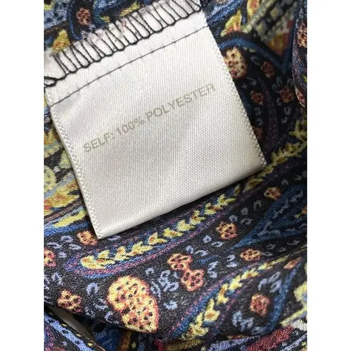 Rose + Olive Paisley Flowy Boho Top Womens Size Medium Balloon Tie Sleeve Retro