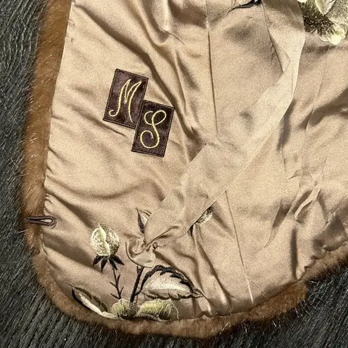 Vintage Genuine 100% Mink Paul Magder Fur Fully Lined Floral Stole Jacket Sz S/M Brown Size M