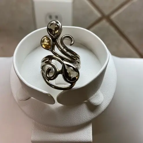 Genuine Smoky Quartz & Citrine Swirl Design Modern Ring 1.83CTW Cocktail Sz 10 Silver