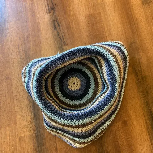 Floppy Beach Hat Unbranded OS Stripe Crochet Blue Green Beige Roll Rim Y2K Sun