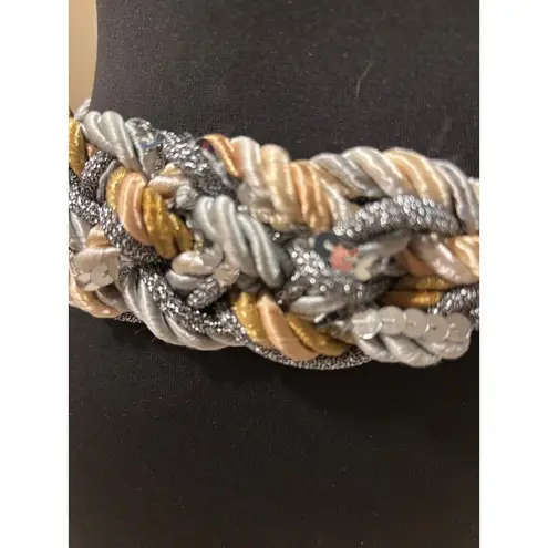 Vintage 3" wide Gold Silver Metallic Braided Rope Macrame Belt 45" long OS