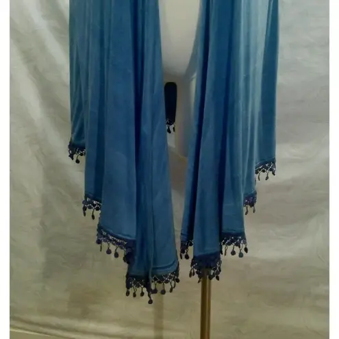 Women's Long Fringe Blue Angle Vest By La Vanya Size 2X