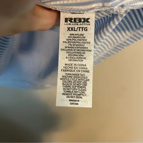 RBX Tank Top Knit Seersucker Stripe Polo Scallop Edge Collar Blue White UPF 50+ Size XXL