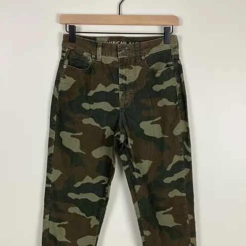 American Eagle  Camo Corduroy Mom Jeans New Women’s Size 0 Green Relaxed Fit