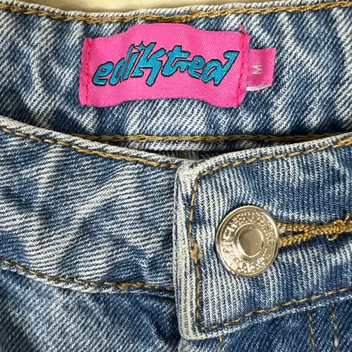 Edikted Polly Cutout Pocket Mom Jeans Womens M Distressed Medium Wash Y2K Rave