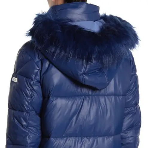 Rachel Roy Puffer Jacket, Blue Fur Trim with Removable Hood Size S New w/ Tag