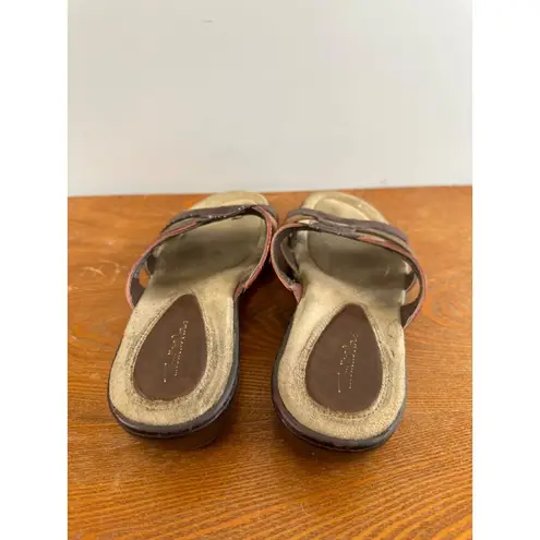 Thom McAn Women’s Leather Open Toe Scandal Brown Size 6.5 W Size 38 Sku 2812