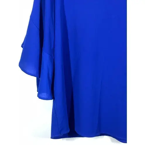 Pleione Women's Bell Sleeve Round Neck Keyhole Back Blouse Blue Medium