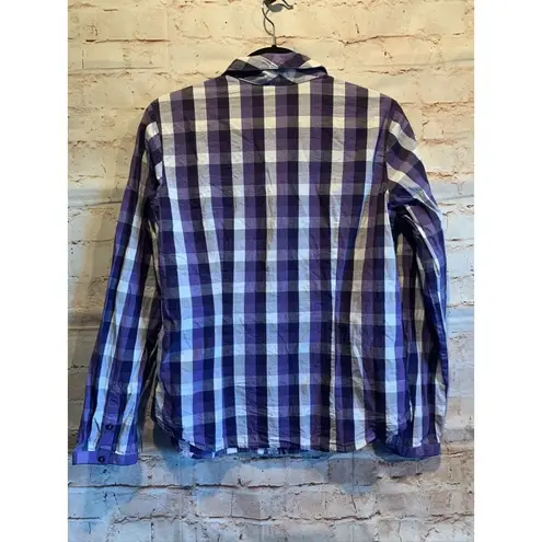 Merrell Button Blouse M purple plaid long sleeve