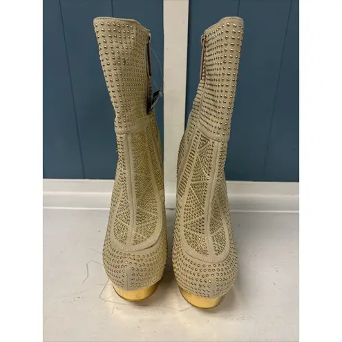 Shiekh Sheikh Beige/Gold Stud 5.5"Stiletto Heel 2"Platform Ankle Boot women Size 6.5