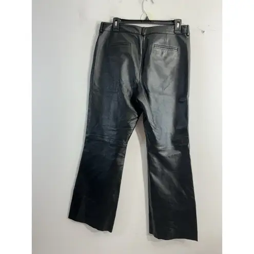Womans VS2 Black 100 % Leather Pants 12 P Zip Front Flared Legs Back Pocket Size 12P