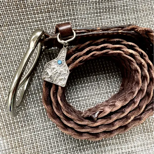 Michael Kors  Dark Brown Genuine Braided Woven Leather Wide Western Charm Belt M