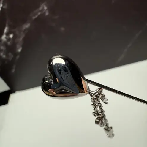 Trifari Signed Heart With Dangle Charms Silver Tone Lapel Stick Pin