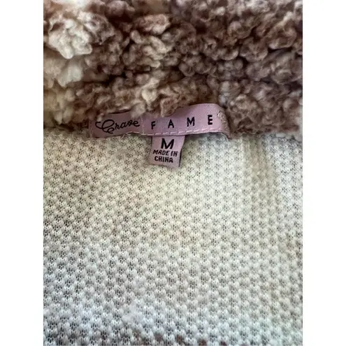 Crave Fame Chocolate Brown Cream Plaid Button Front Faux Sherpa Shacket Junior M Size M