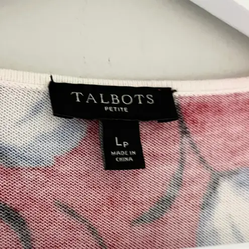 Talbots  Floral Short Puff Sleeve Sweater Top Red White Blue Size Large Petite