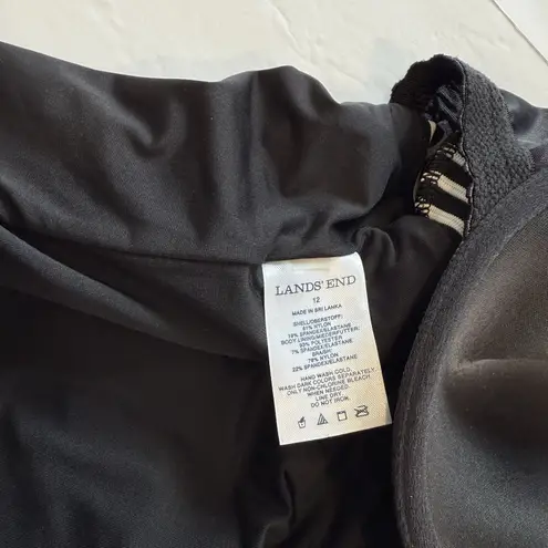 Lands End Black White Red Stripes Ribbed Underwire One Piece Swimsuit Size 12