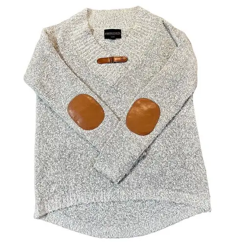 Absolutely Creative Worldwide Gray Sweater Brown Elbow Patch Buckle Small Gray