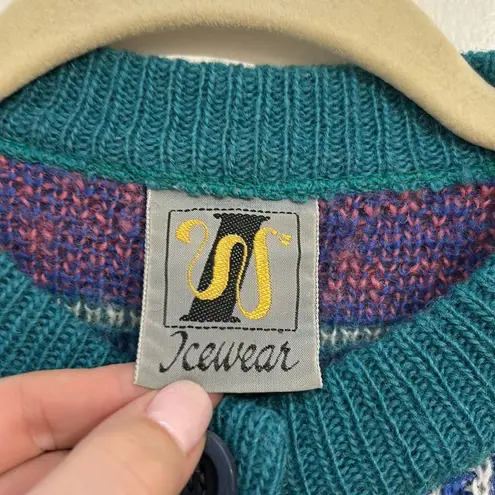 Icewear 100% Pure Wool Nordic Fair Isle Cardigan Sweater Made in Iceland Small Purple