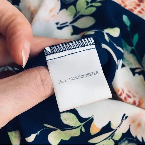 Rose + Olive Floral, Pleated, Flowy, Dressy Tank, Navy Blue, Peach, Size L