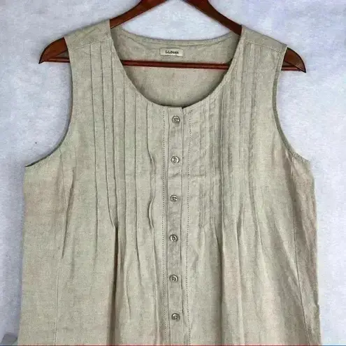 LL.Bean 100% Linen Oatmeal Color Sleeveless Button up Dress Measurement Included Size undefined - Image 2