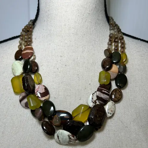 J. Jill Multi Strand Stone Necklace & Earrings Set Earth Tones Tigers Eye Jasper Brown