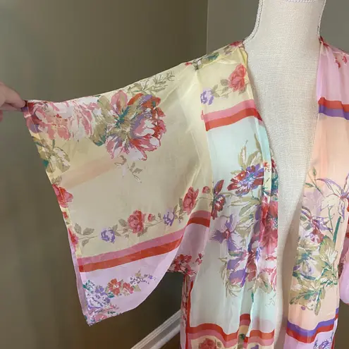 Band of Gypsies Yellow Pink Floral Kimono Cardigan