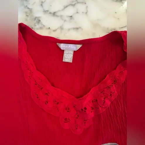 White Stag NWT V-Neck T-Shirt Red 2X (18W-20W) | Embroidered Neckline Plus Size