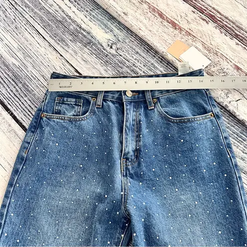 JustFab NWT  Women's Blue Jeans with Rhinestone Accents Straight Leg