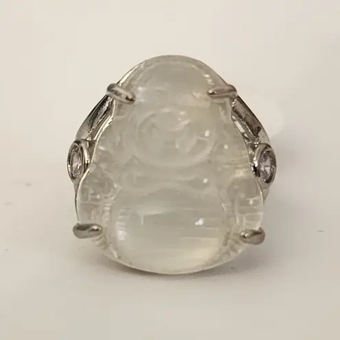 Boho Silver White Buddha Ring Size 7