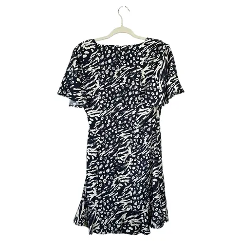 REBECCA VALLANCE Flores Wrap Effect Ruffled Printed Crepe Mini Dress 6 Black