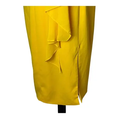 Jay Godfrey Dress Women 4 Yellow Sunflower V Neck Front Ruffle Sheath Midi Party