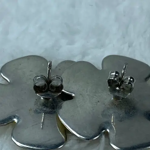 Retro Pierced Earrings Yellow White Swirl Design Enamel Metal