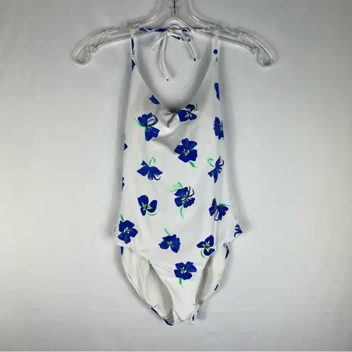 ONIA White Ginny Blue Floral Tie Strap Open Back One Piece Swimsuit Small S