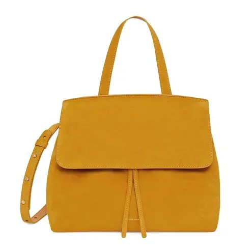 Mansur Gavriel Lady Bag Mustard Yellow Suede Top Handle Adjustable Strap