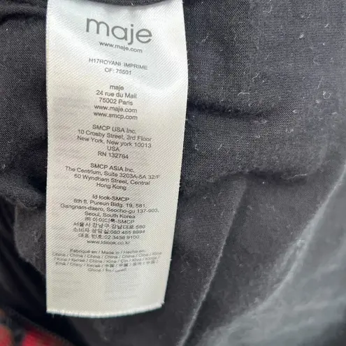 Maje Royani Jacquard Dress Fit & Flare Long Sleeve Red Black Size 1 US Small