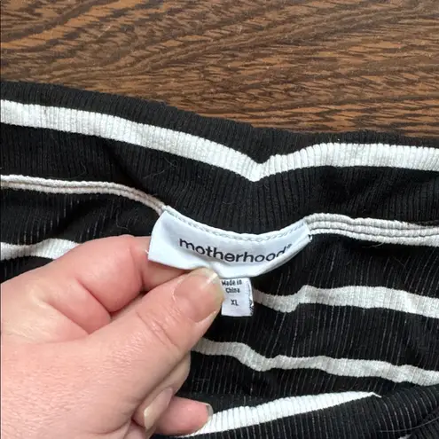 Motherhood Maternity Ribbed Knit Off Shoulder Top Striped Black White XL