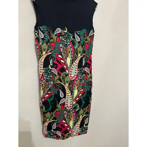 Jude Connally Dress Size Small Colorful Paisley Sleeveless Stretch Shift USA Black