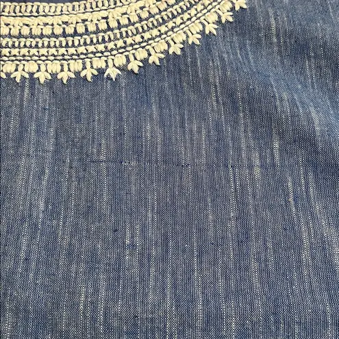 Roller Rabbit Chambray Cotton Embroidered Blue Blouse Oversized Small *READ*