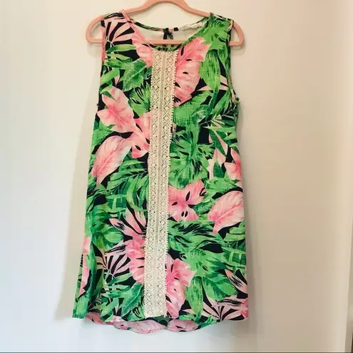 Peach Love California Green and pink Palm leaf boutique dress size small
