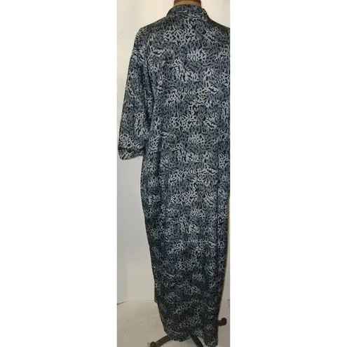 New Designer Josie Natori Caftan Robe M Silk Black Gray Long Pockets Cheetah Size M