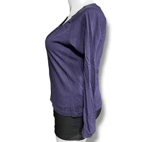 ana Womens T Shirt Top Long Sleeve Round Pleated Neckline Lightweight Purple XL