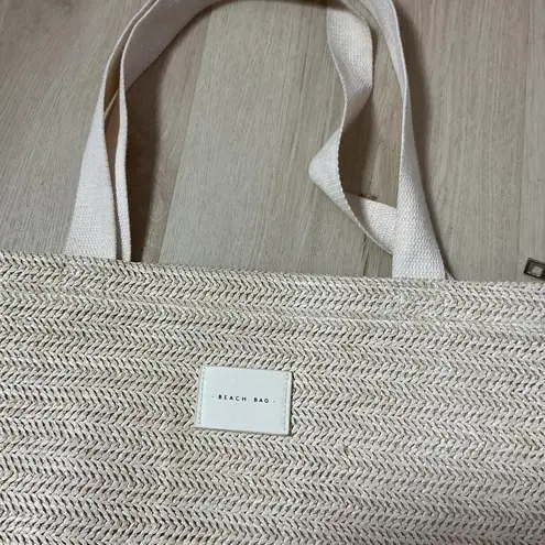 Woven Beach Bag Tote Bag with Zipper Closure Neutral Color Tan