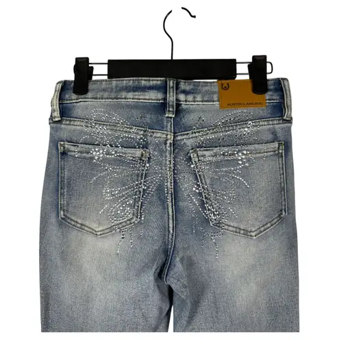 Austin Landing Rhinestone Butterfly Back Embellished Flare Jeans 90s Women's 3 Blue Size undefined