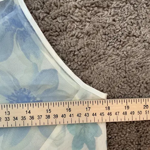 Valerie Stevens Vtg Y2K Floral Postcard Print Sleeveless Dress Ivory Blue Sz M