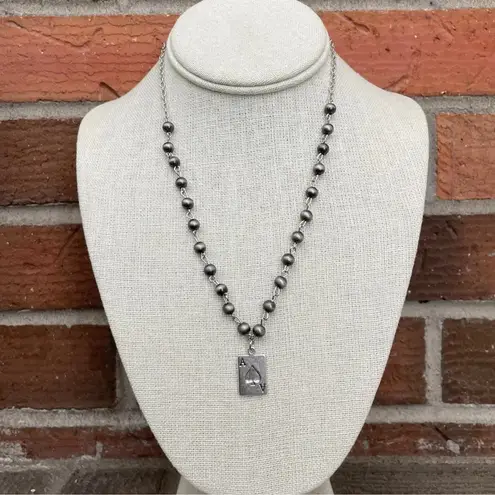 Ace of Spades Necklace Set with Spaced Navajo Style Pearls Silver