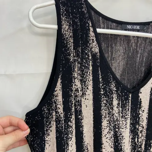 Nic+Zoe NWOT women’s black nude tan knit thick fit and flare sleeveless dress L