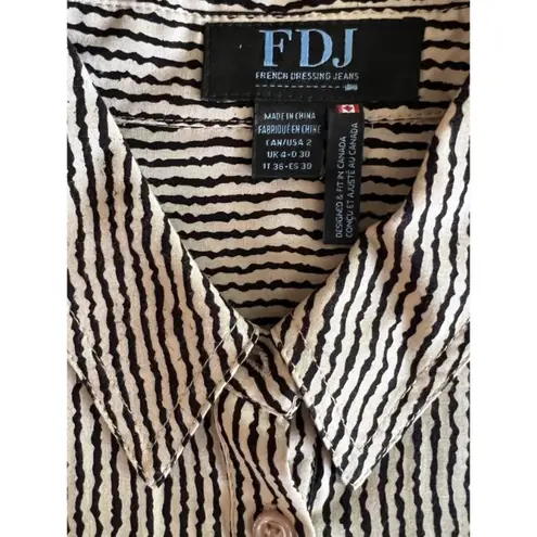 FDJ FRENCH DRESSING JEAN Women Black Beige Stripe Button Front Top Blouse Size 2