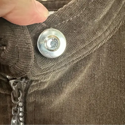 Quacker Factory Brown Corduroy Rhinestone Embellished Jacket Large Fall Winter